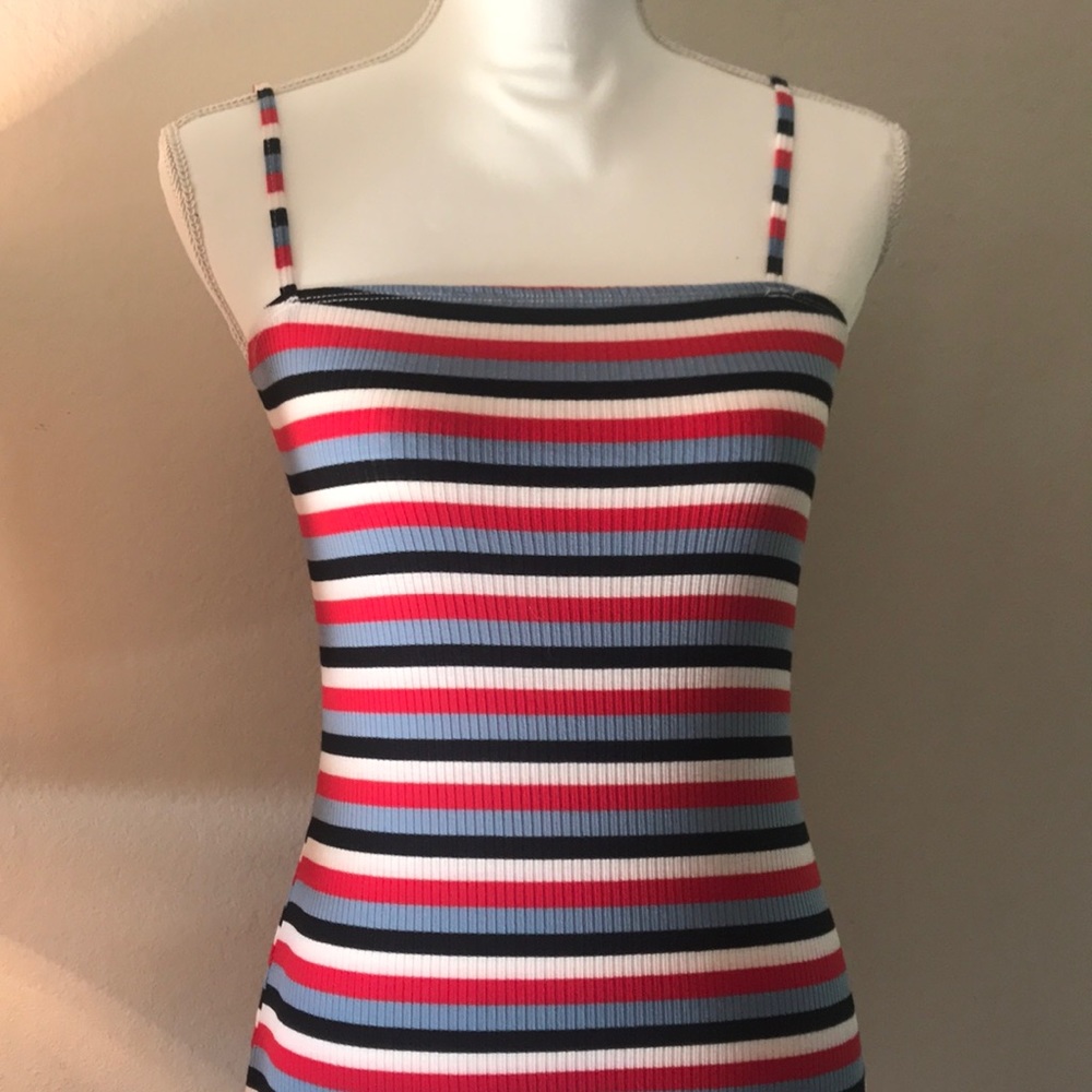 Rib Knit Dress by Shein Red White Blue Sz M (6)